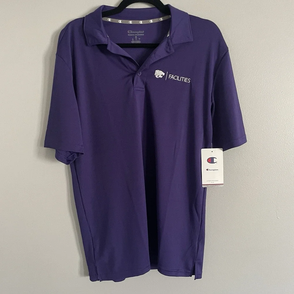 Kansas State KState Golf Polo‎ Shirt Mens Champion Embroidery Logo Purple Medium